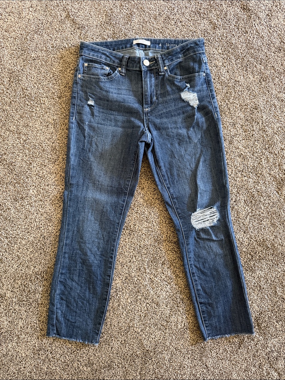 LC Lauren Conrad Skinny Capri Distressed Blue Women's Jeans, Size 4